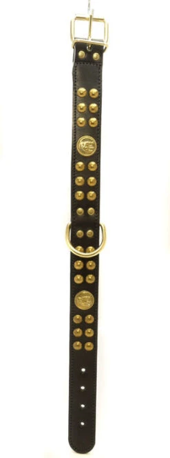 Rosewood Leather Bull Terrier Collar Deluxe Dome Studded Black 22 X 1 1/4"