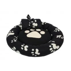 Dream Paws Bed & Blanket Bundle Set Black Fleece Pawprint